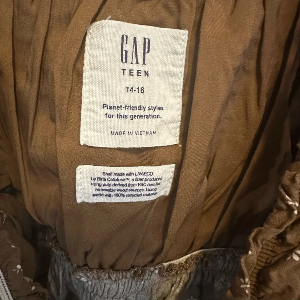 GAP LENZING ECOVERO SMOCKED TANK BROWN FLORAL DRESS SIZE 14/16 - Picture 3 of 4